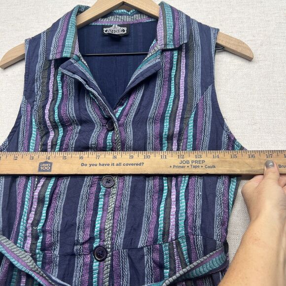 ANGIE Vertical Stripes Button Collared Mini Dress Women's L Large Hippie Belted - Picture 4 of 9